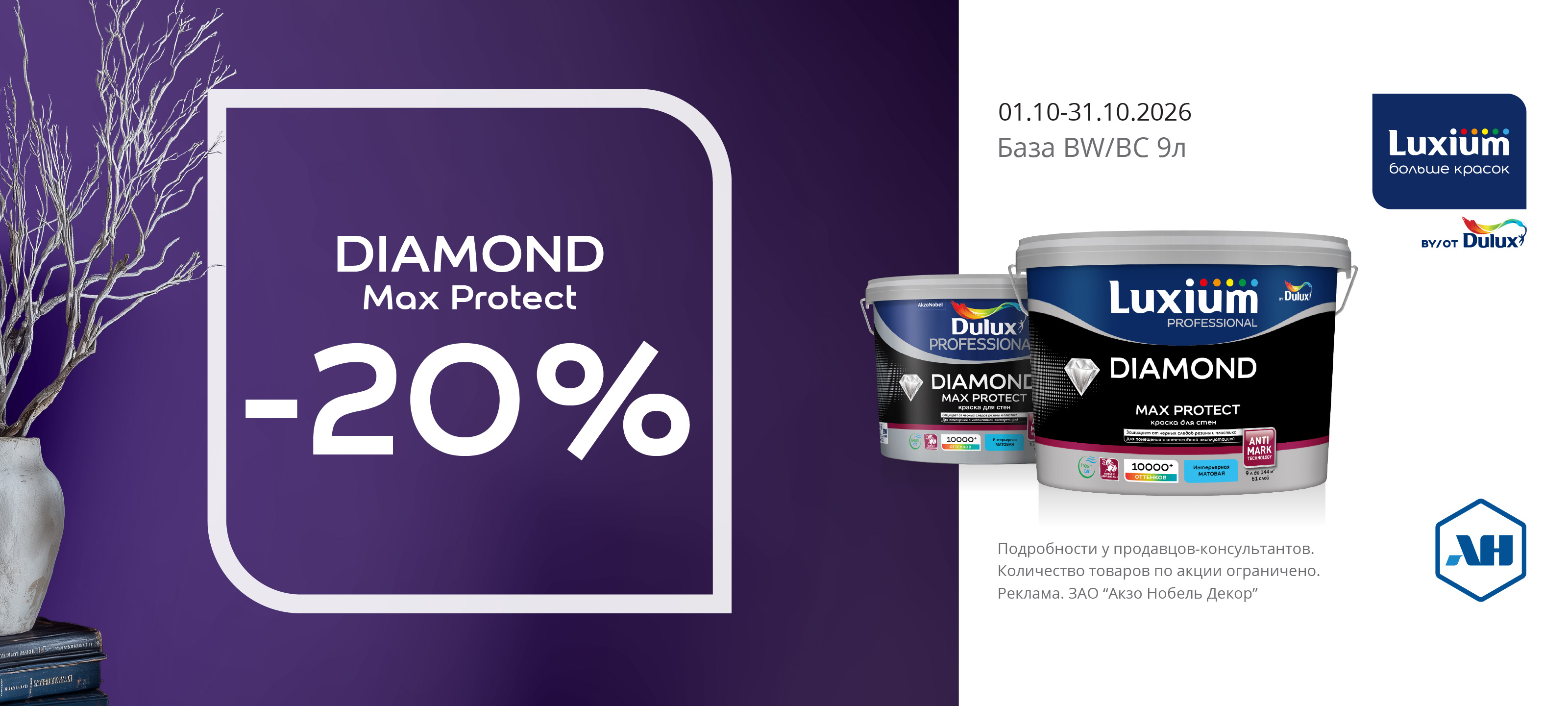 Акция 20% скидки на Dimond Max Protect BW/BC 9л