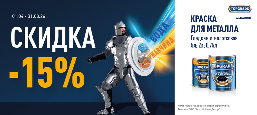 Акция 15% скидки TopGrade Гладкая, Молотковая  до 31.08.2026